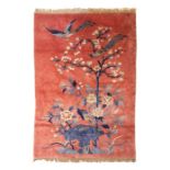 Baotou Landschafts-Bildteppich Nordchina, 20. Jh., Wolle auf Baumwolle, Darstellung von blühenden