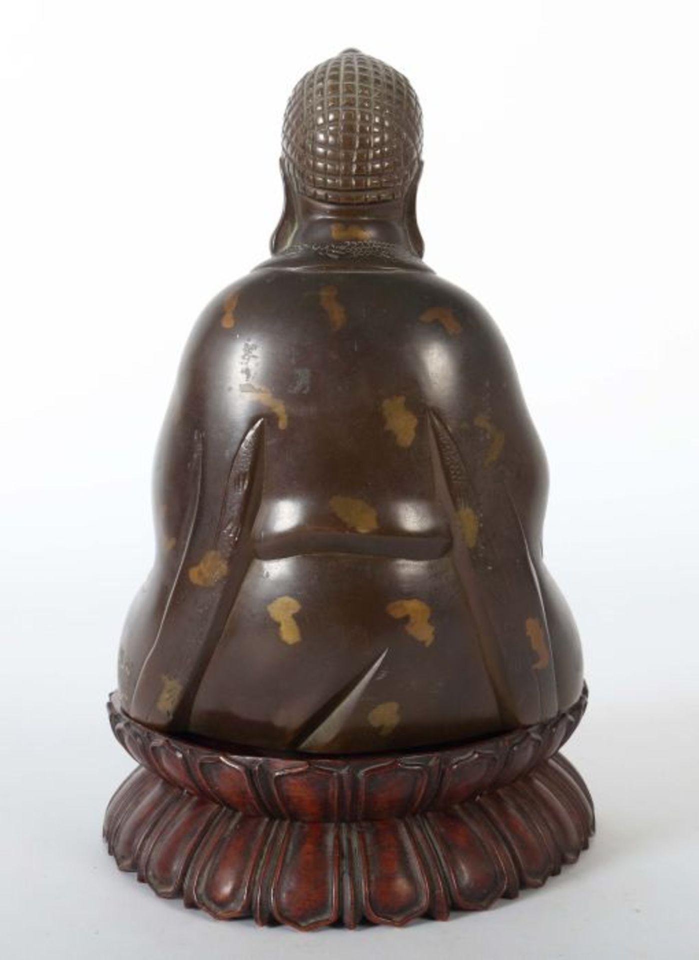 Buddha Shakyamuni China, wohl späte Qing-Dynastie/Ende 19. Jh., Bronze/patiniert mit "Gold splash- - Bild 3 aus 3
