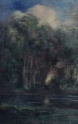 Maler des 19./20. Jh. "Waldrand am See", impressionistische Landschaftsdarstellung im Sommer,
