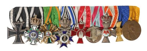 Ordensspange Kaiserreich/1.WK, badische Offiziersspange mit 9 Orden: 1 x EK2 1813-1914; königl.