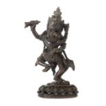 Vajradhara im YabYum Nepal/Tibet, 19./20. Jh., Bronze/dunkel patiniert, vollplastische Darstellung