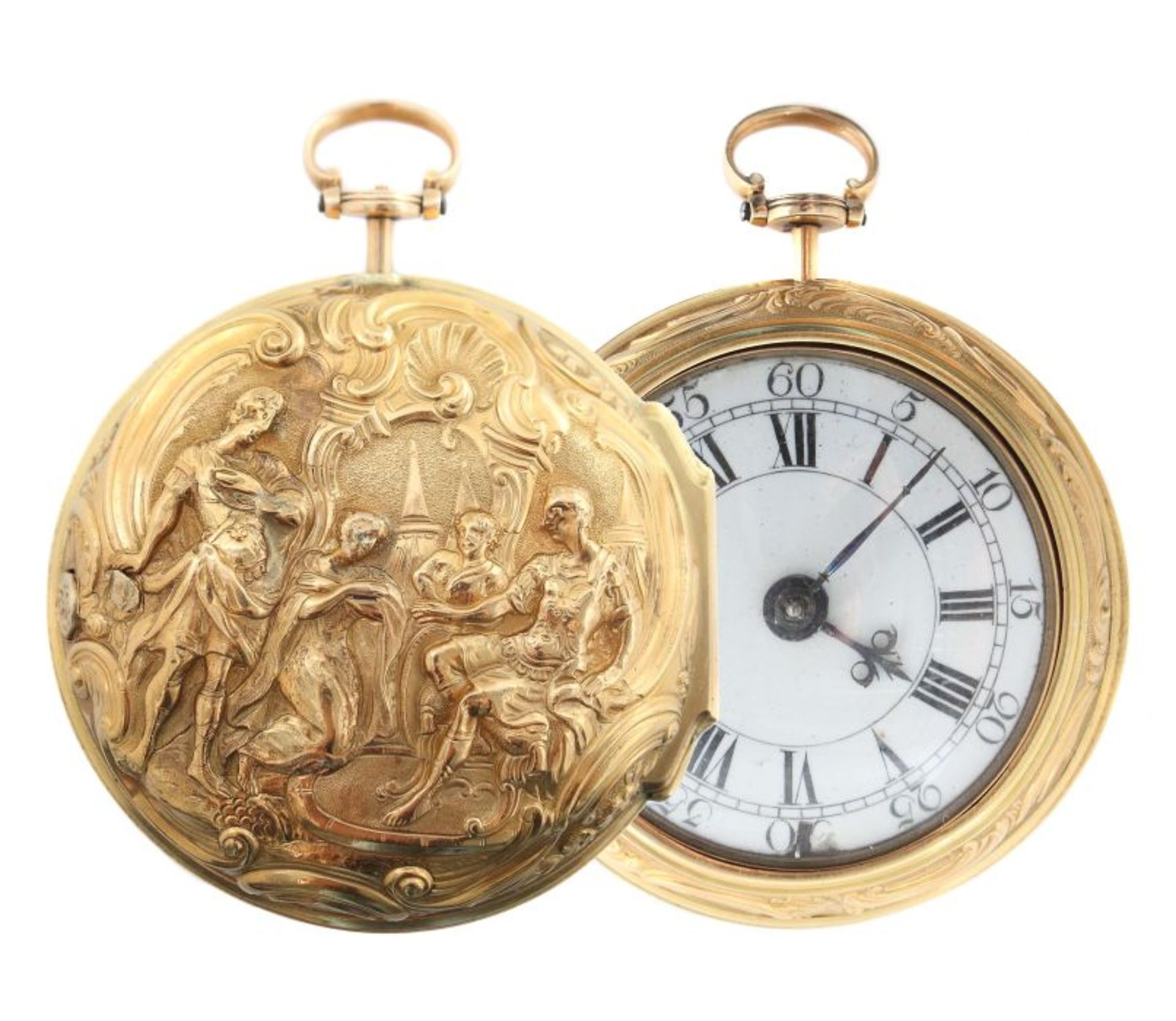 Spindeltaschenuhr mit Repoussé-Doppelgehäuse London, William Chater and Son (tätig von 1726 -