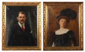 Maler des 19./20. Jh. Paar Portraits, wohl Kaufleute aus Augsburg, 1x "Portrait einer Dame" im