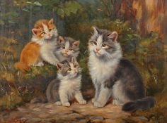 Kögl, Benno Greding 1892 - 1973 München, deutscher Tiermaler. "Katzenmutter mit drei Jungen", auf