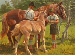 Kiefer, Michael München 1902 - 1980 Übersee, deutscher Maler. "Pferdeführer" ein bayerischer Mann