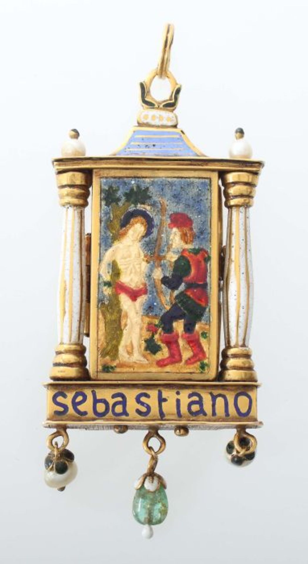 Tabernakel-Anhänger des heiligen Sebastian frühes 19. Jh., Gelbgold 750, großer Anhänger mit - Bild 7 aus 7