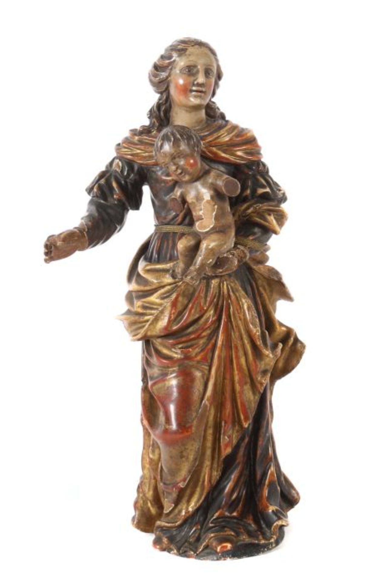 Bildhauer des 19. Jh. "Maria mit Kind", Holz geschnitzt, polychrom gefasst, vollplastische Figur