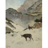 Berger, Georg München 1862 - 1942. "Gämse in Winterlandschaft", zwei Tiere vor verschneitem