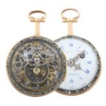 Skelett-Spindeltaschenuhr Paris, Charles le Roy, Ende 18. Jh., Gelbgold/Silber, skelettiertes