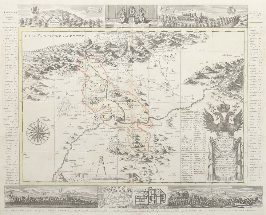 Landkarte "Teplitz" "Die Herschaft Toeplitz im Leutmeritzer Creisse des Königreichs Boehmen",