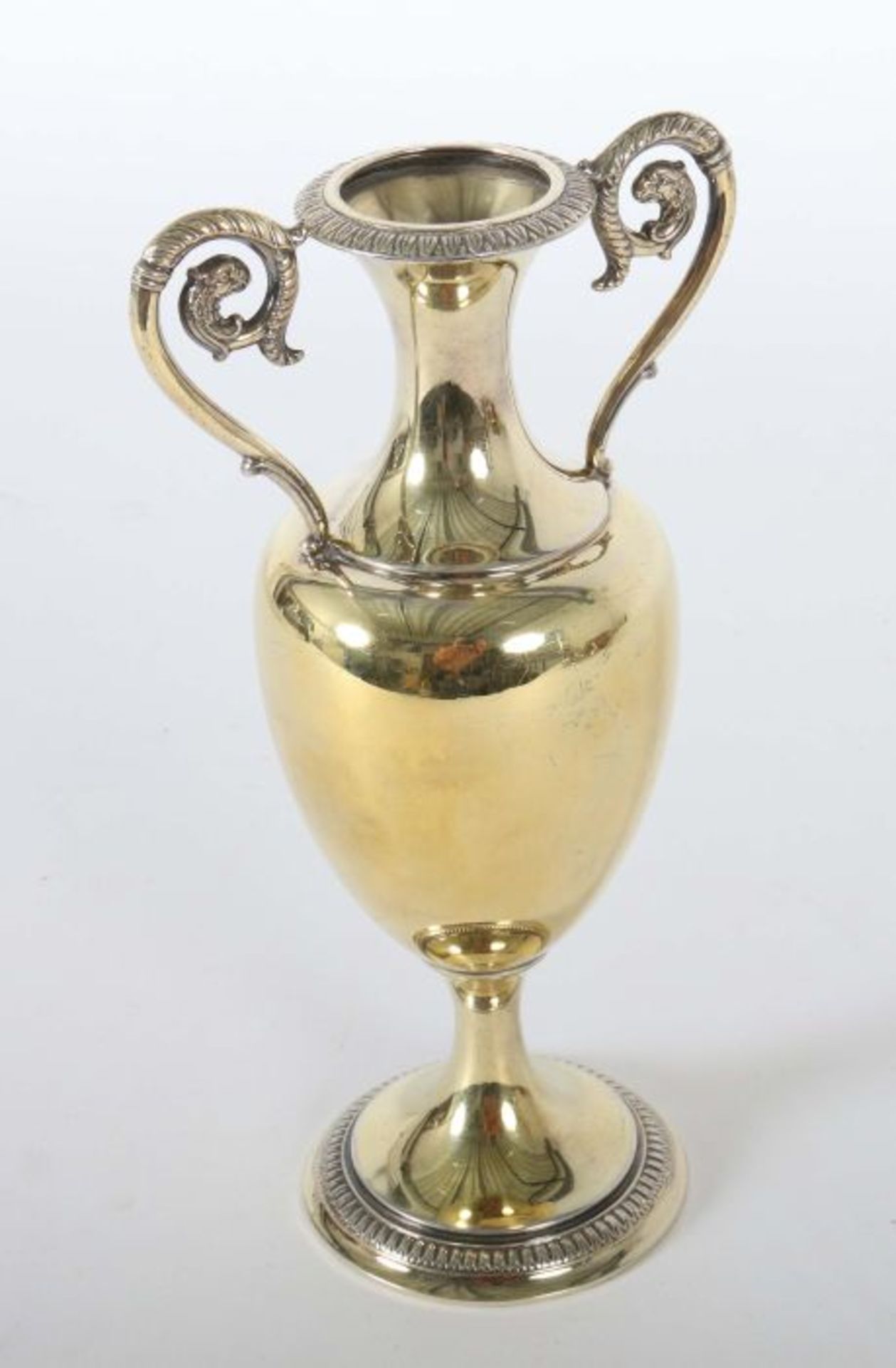 Amphorenvase Bruckmann & Söhne, Heilbronn, 1. Drittel 20. Jh., Silber 925 vergoldet, ca. 400 g, - Bild 2 aus 2