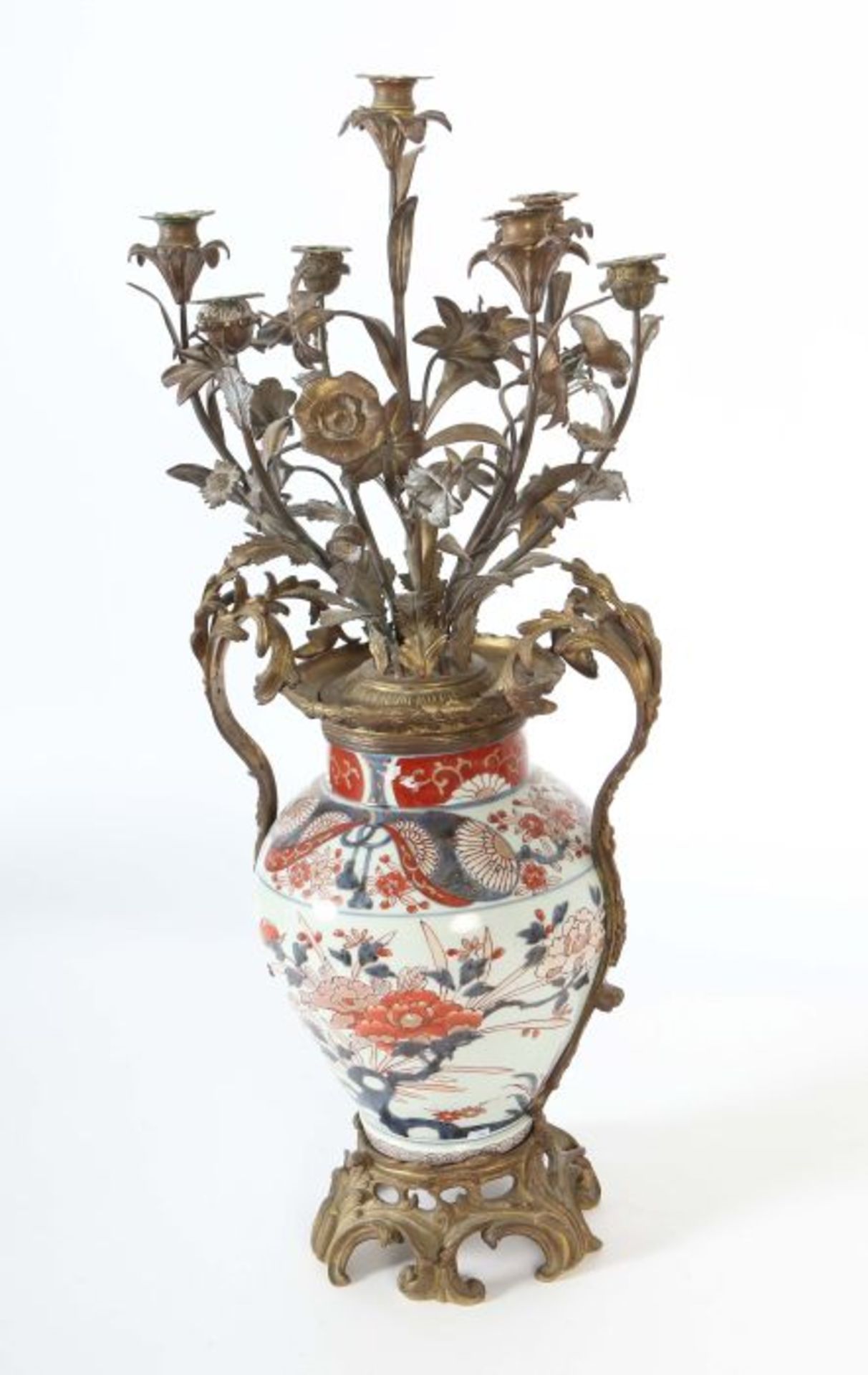 Bodenvase als siebenflammiger Kerzenleuchter Ende 19. Jh., mit chinoisem Blumendekor polychrom - Bild 2 aus 5