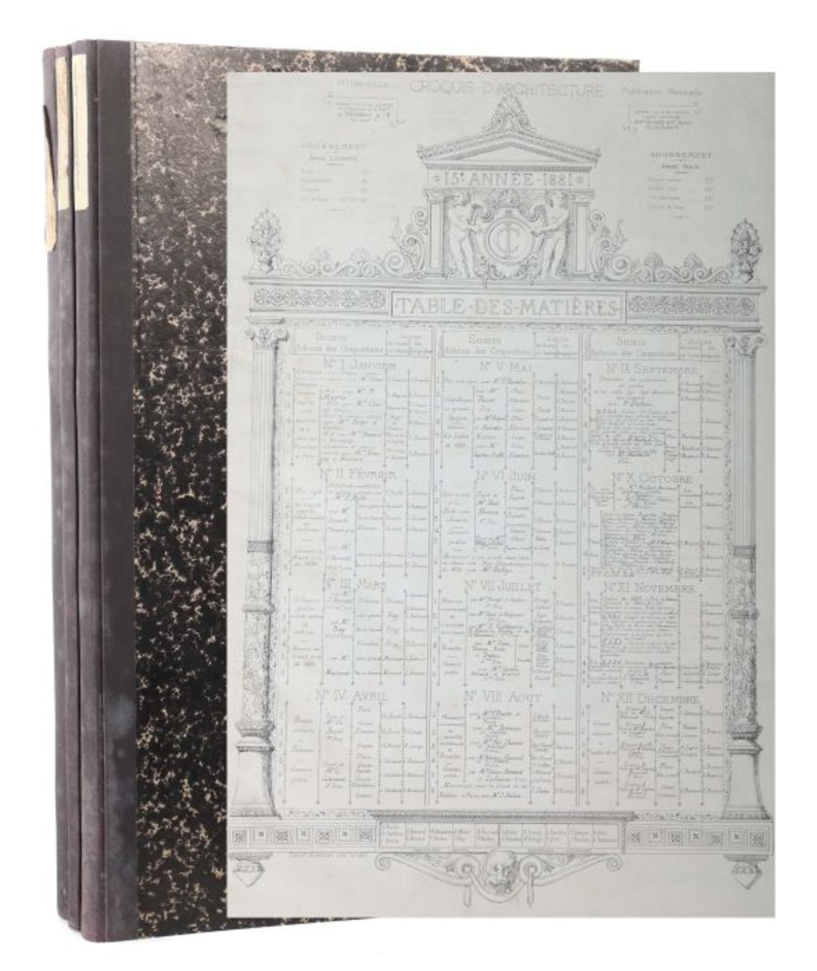 Intime-Club Croquis d'architecture, Publication mensuelle, Paris, 1878/81/84, 3 Bde. (12./15./18.