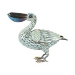 Pelikan China, 20. Jh., Silber/Cloisonné, vollplastisch geformter Vogel mit schuppigem Federkleid