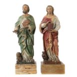 Bildhauer des 19./20. Jh. Zwei Evangelistenfiguren: "Johannes" und "Markus", Holz geschnitzt,