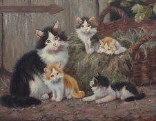 Kögl, Benno Greding 1892 - 1973 München, deutscher Tiermaler. "Katzenmutter mit vier Jungen", vor