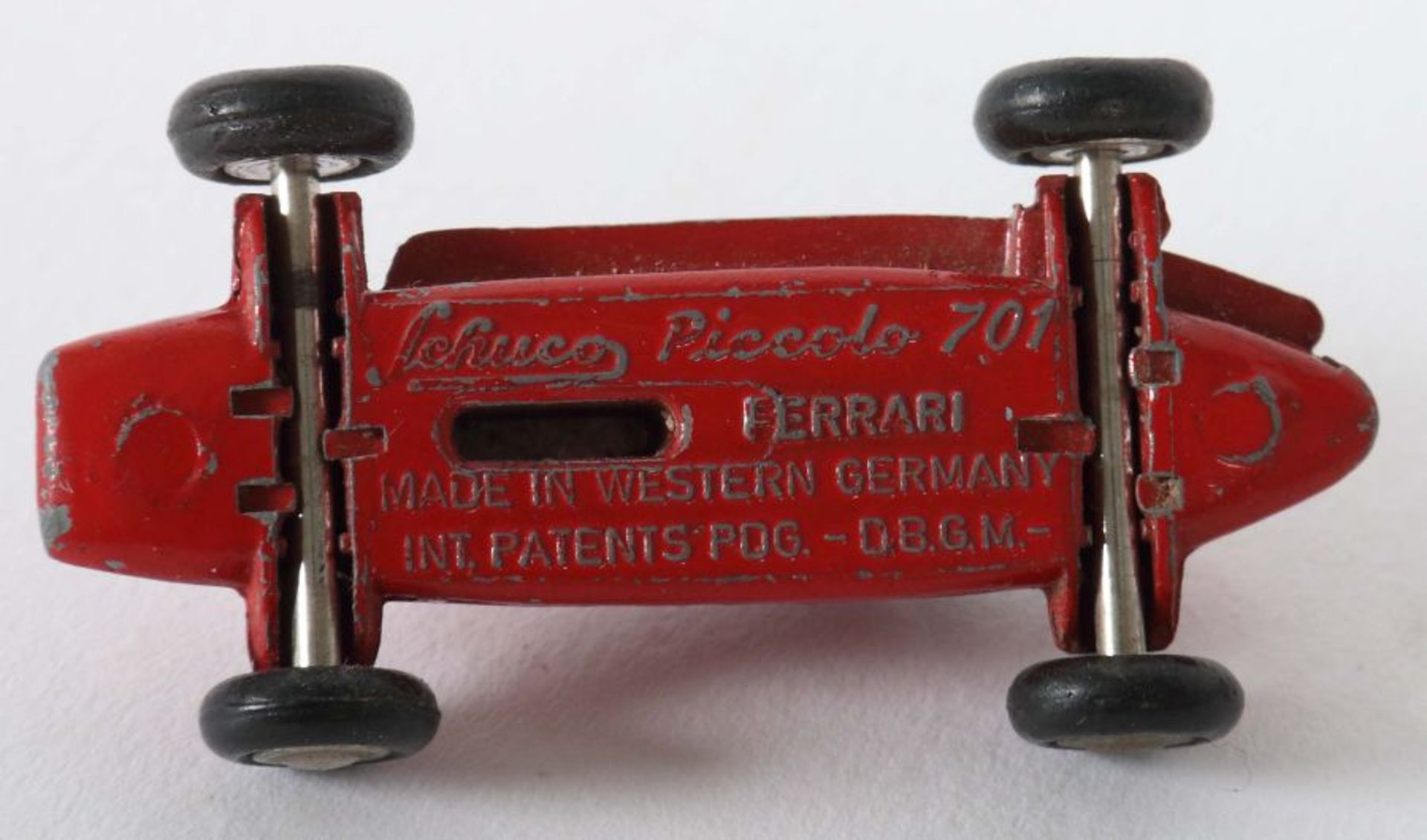 3 Rennwägen Schuco Piccolo 701, Ferarri, BZ 1957-69, Metall, L: 5 cm; 1 x Schuco Piccolo 703, - Bild 2 aus 2