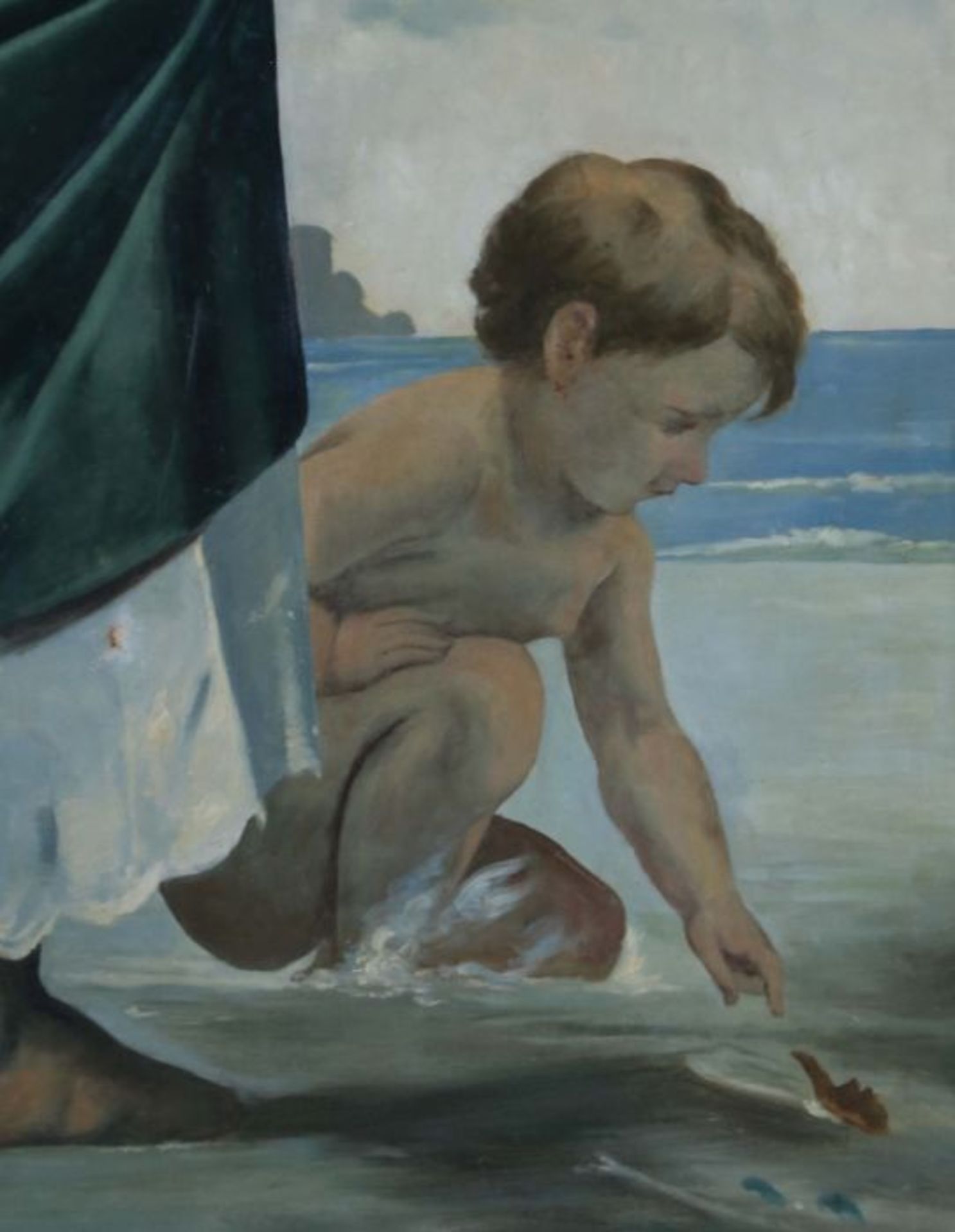 Maler des 20. Jh. "Am Strand", junge Frau, ein Gefäß in der Hand haltend, in der Brandung neben - Bild 3 aus 6