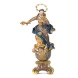 Bildschnitzer des 19. Jh. "Maria Immaculata'', Holz geschnitzt, polychrom gefasst, vollplastische,
