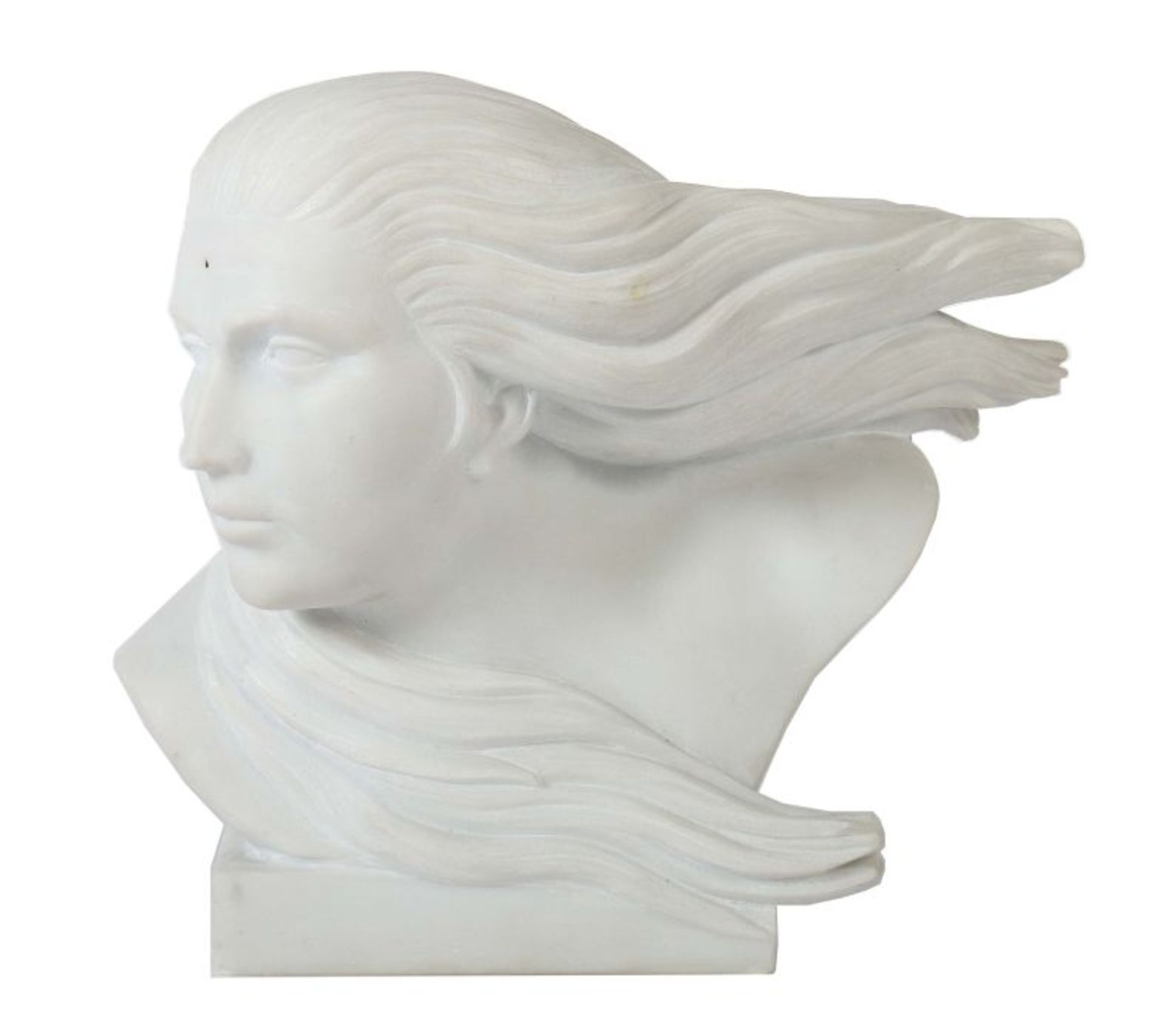 Bildhauer des 20. Jh. Frauenkopf, Carrara- Marmor, vollplastische, naturalistische Büste einer