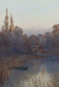Hall, Godfrey britischer Maler des 19./20. Jh.. "Flusslandschaft" mit Bäumen und Architektur am