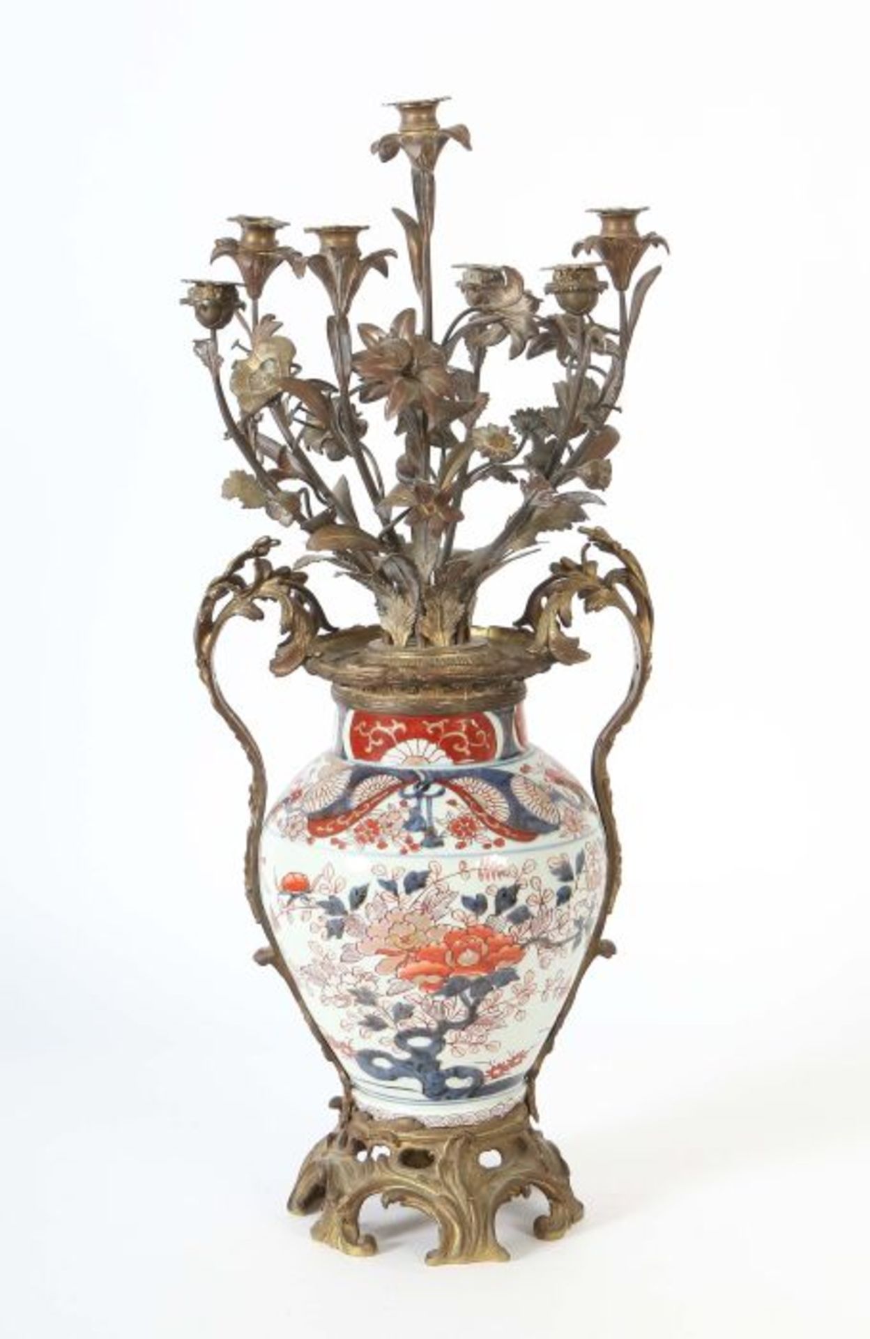 Bodenvase als siebenflammiger Kerzenleuchter Ende 19. Jh., mit chinoisem Blumendekor polychrom - Bild 3 aus 5