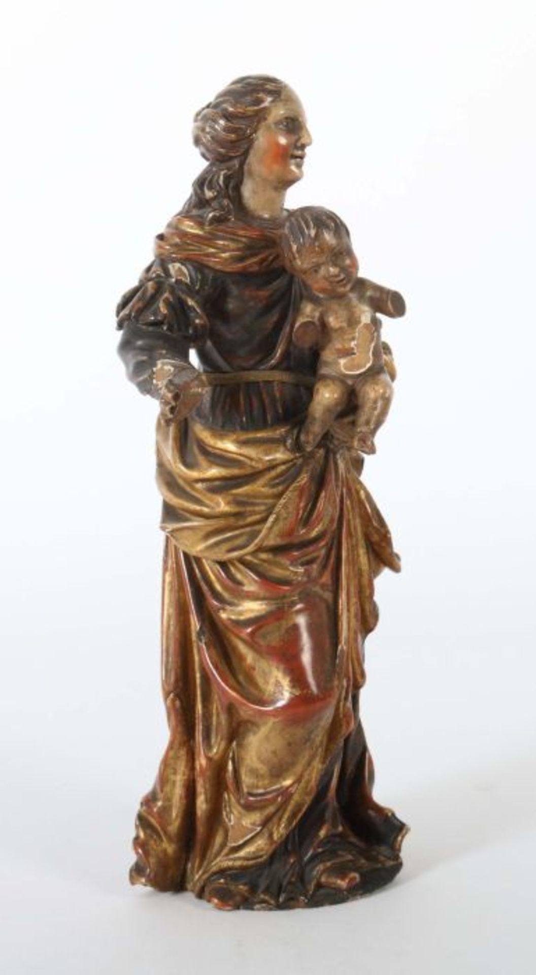 Bildhauer des 19. Jh. "Maria mit Kind", Holz geschnitzt, polychrom gefasst, vollplastische Figur - Bild 3 aus 4