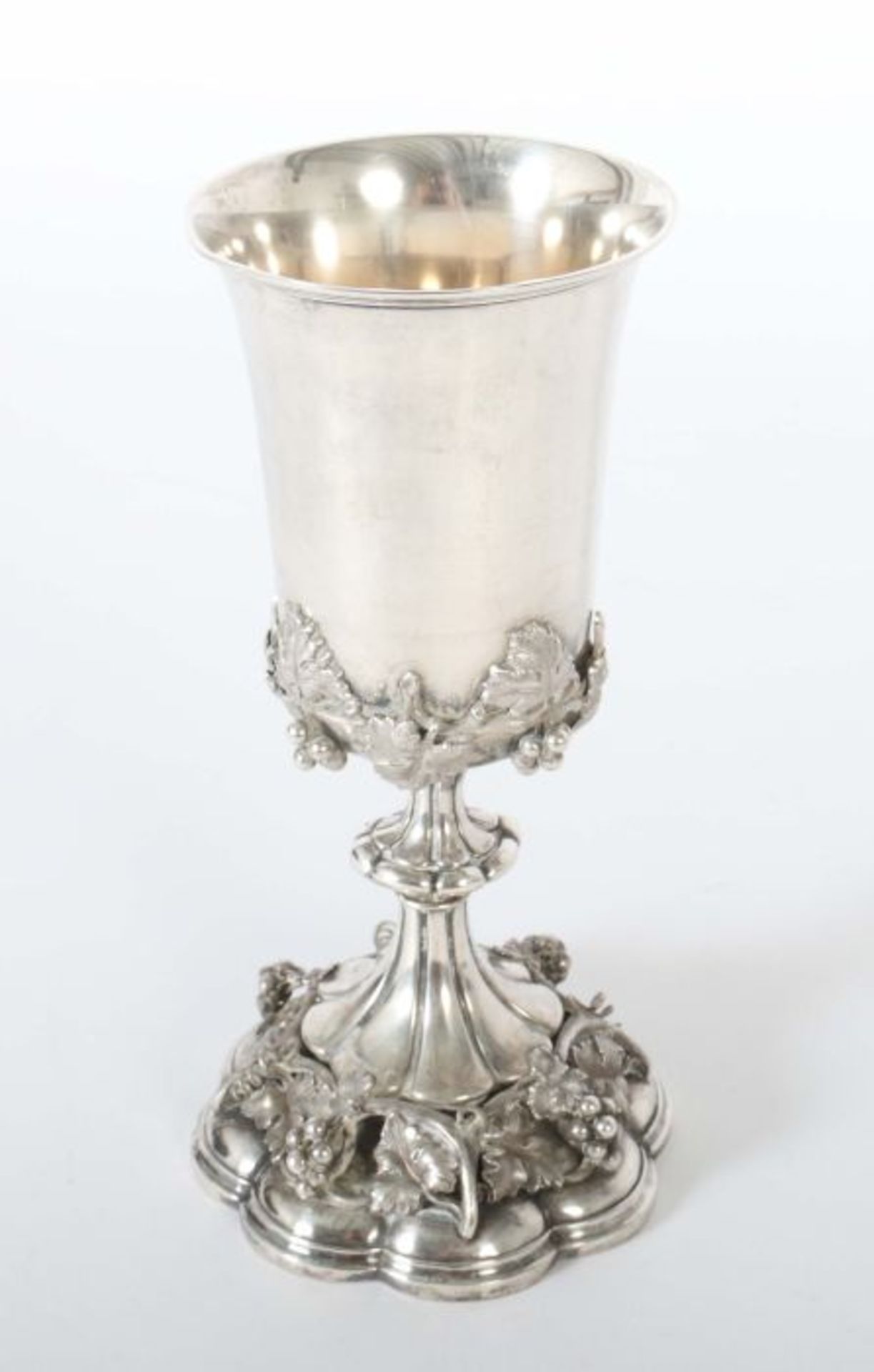 Schützenpokal dat. 1879, Silber 800, ca. 340 g, blütenförmiger Stand hochgezogen, nodierter Schaf - Bild 3 aus 3