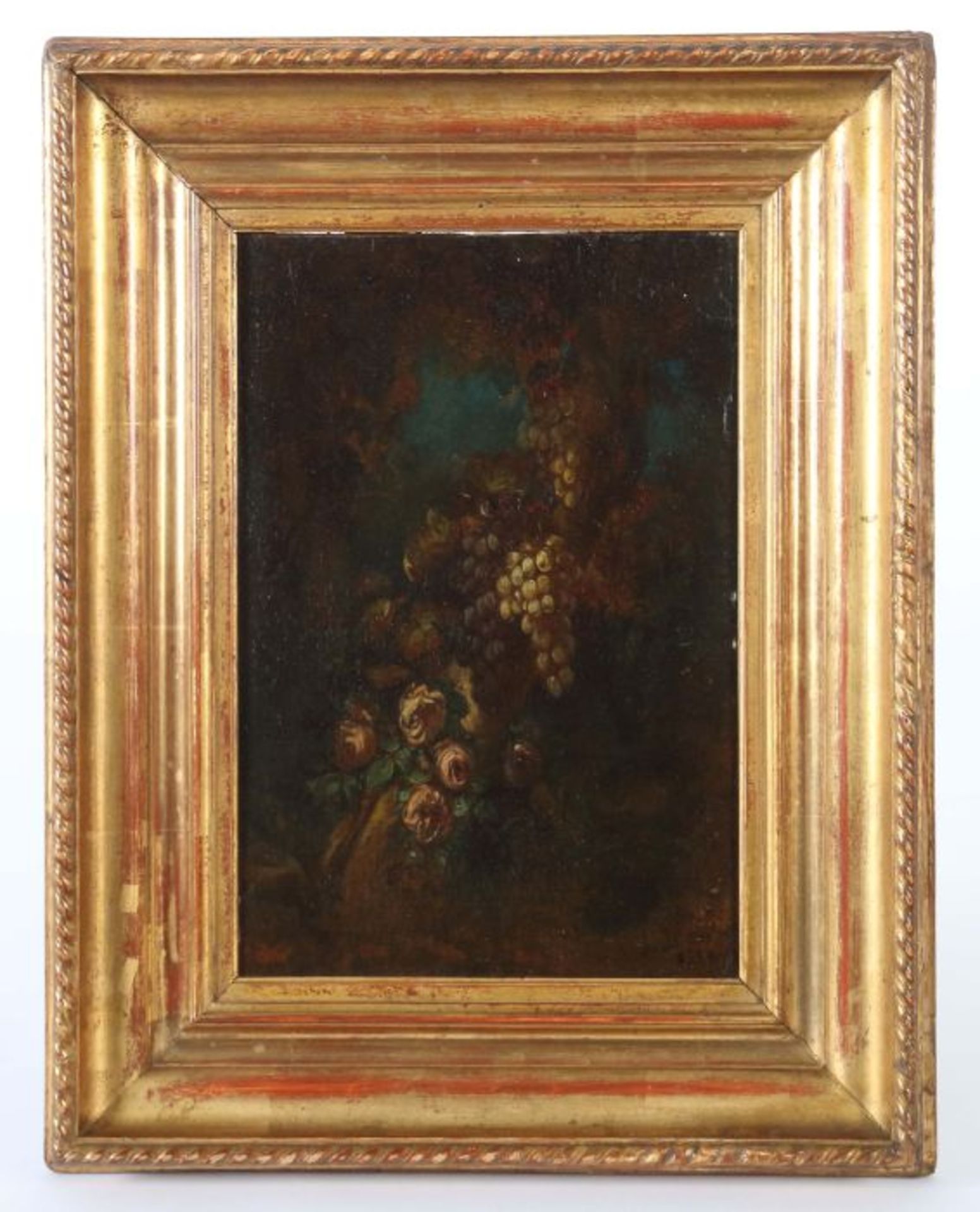 Stilllebenmaler des 19. Jh. "Weinstock mit Rosenblüten", vor dunkler Felsenlandschaft, unten rechts - Bild 2 aus 5