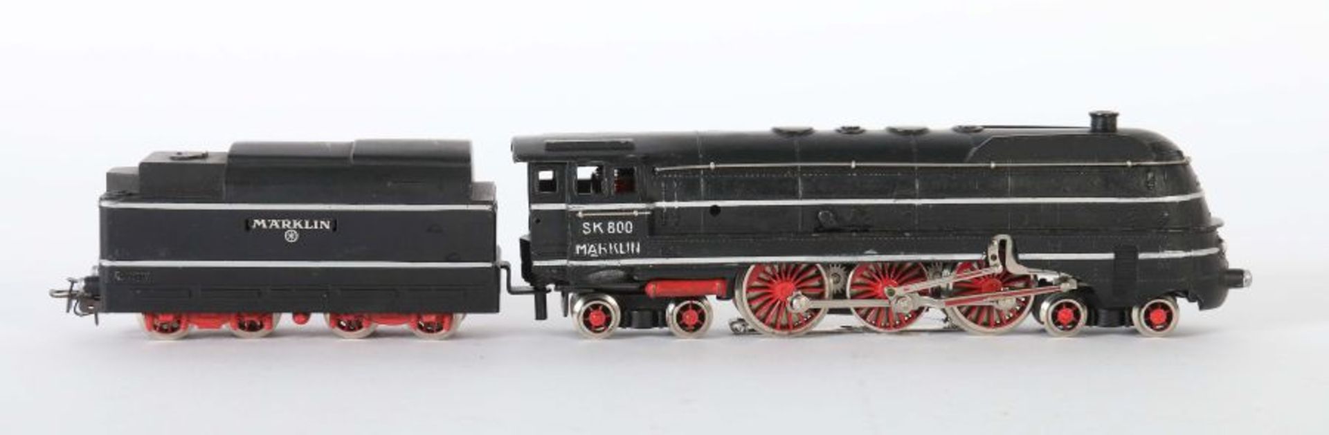 Dampflok m. Tender Märklin, Spur H0, SK 800, wohl Typ 13, dann BZ: 1948, Guss, schwarz, 4 Dome, - Bild 2 aus 2