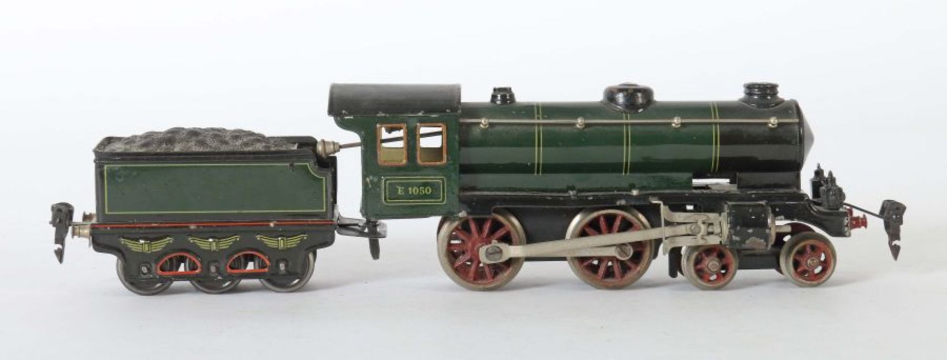 Dampflok m. Tender Märklin, Spur 0, Modell E1050, BZ 1928-31, grün/schwarz CL, Uhrwerkantrieb, - Bild 2 aus 2