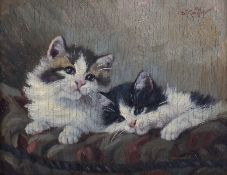 Kögl, Benno Greding 1892 - 1973 München, deutscher Tiermaler. "Zwei junge Katzen", vor neutralem