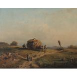 Seidel, August München 1820 - 1904 ebenda, deutscher Landschaftsmaler. "Heuernte", Darstellung in