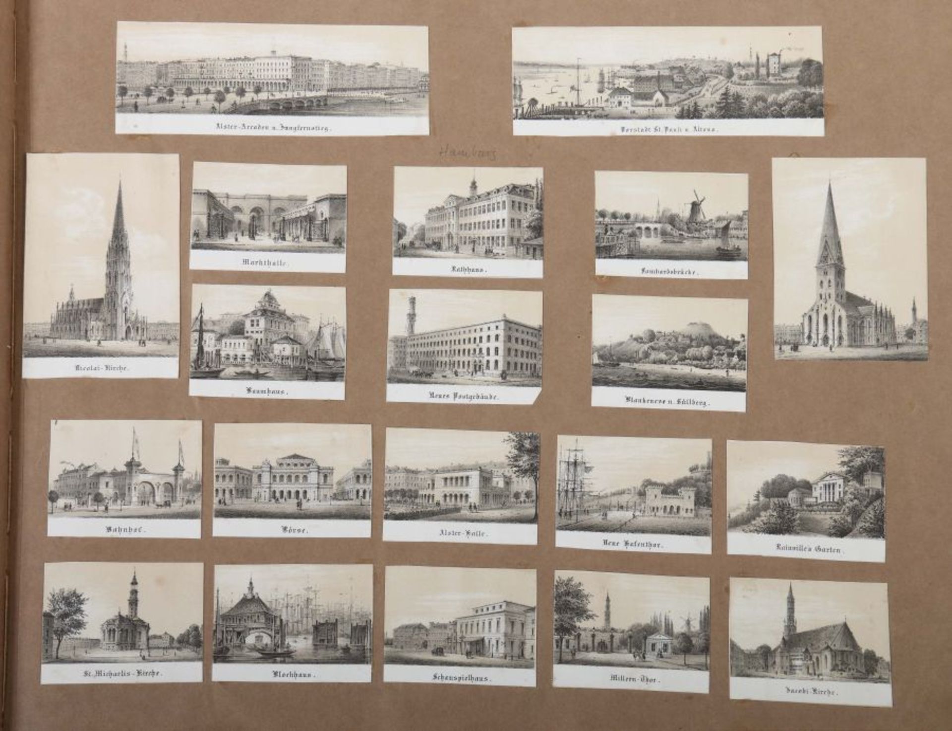 Album Mit ca. 180 eingeklebten Personen-, Stadt- und Landschaftsdarstellungen, verschiedene - Bild 9 aus 10