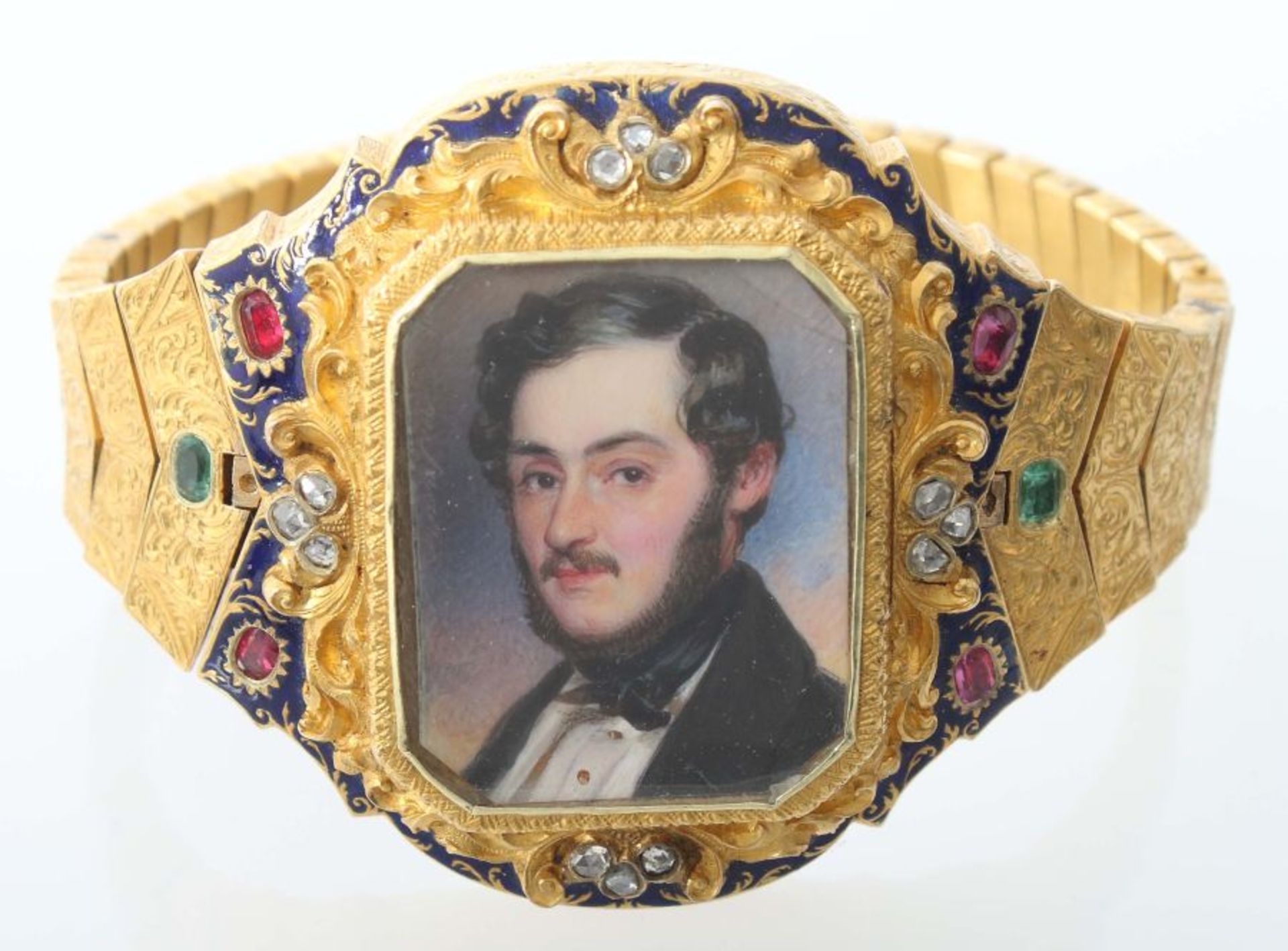 Seltenes Historismus-Armband mit Miniatur um 1845/50, wohl Österreich/Wien, Schaumgold 750, zentral - Bild 2 aus 8