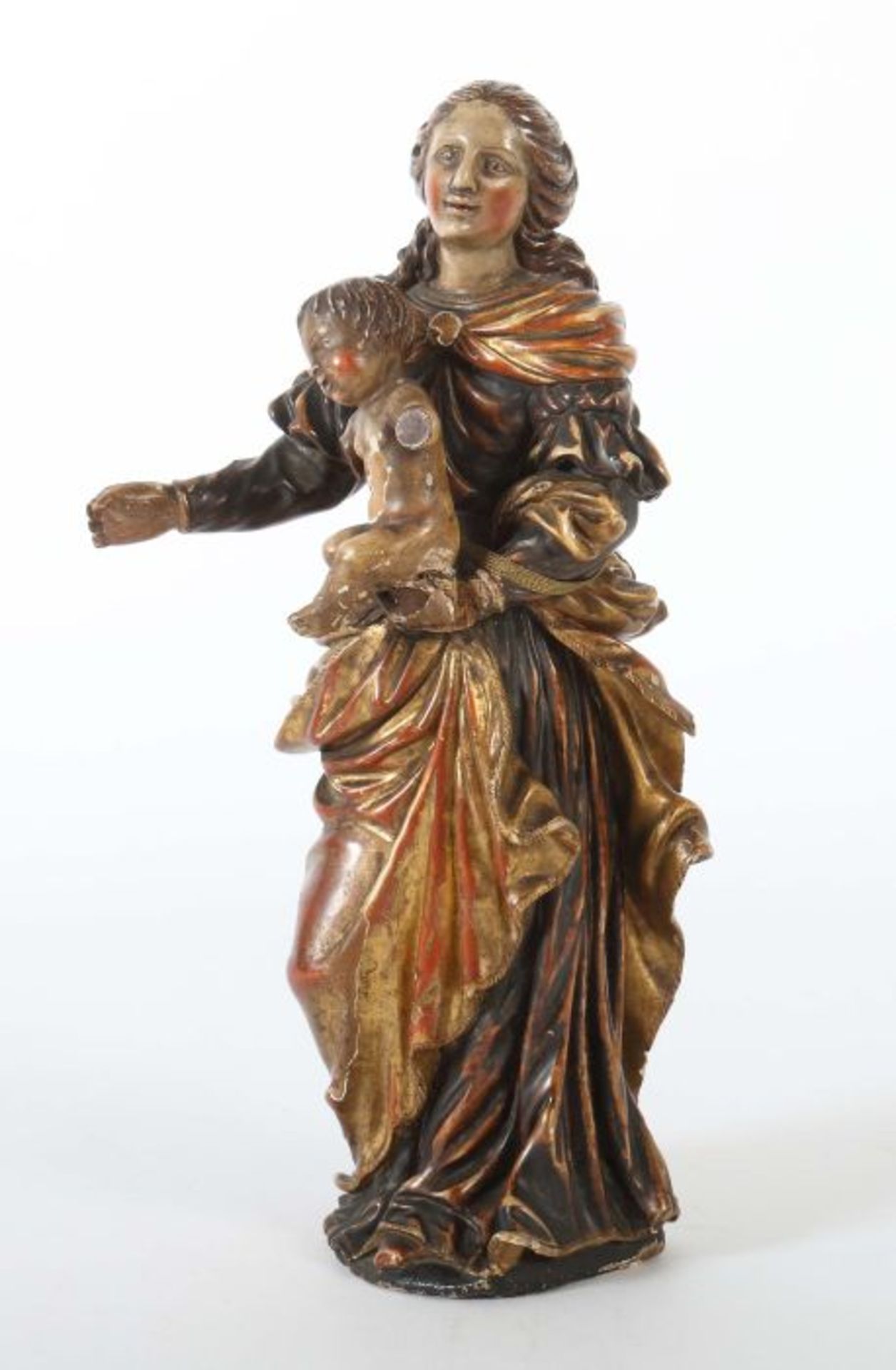 Bildhauer des 19. Jh. "Maria mit Kind", Holz geschnitzt, polychrom gefasst, vollplastische Figur - Bild 2 aus 4