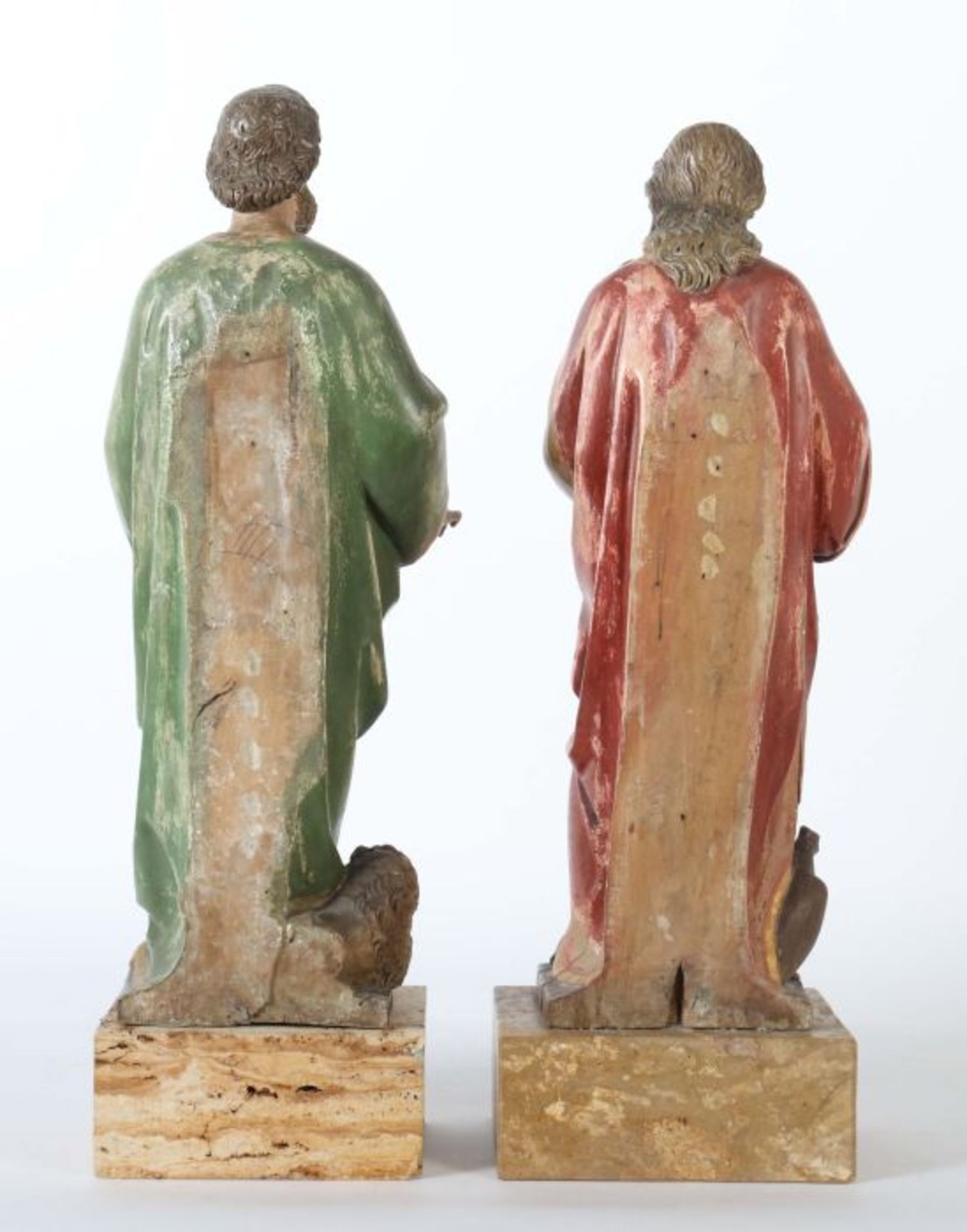 Bildhauer des 19./20. Jh. Zwei Evangelistenfiguren: "Johannes" und "Markus", Holz geschnitzt, - Bild 5 aus 5