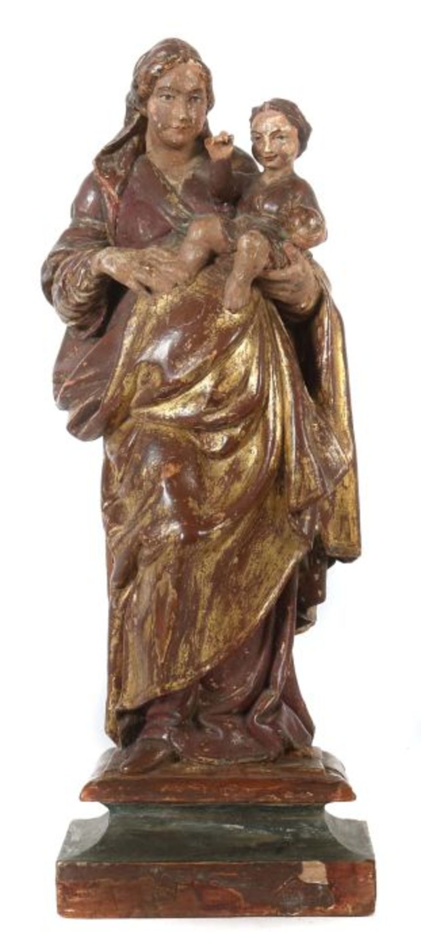 Bildschnitzer des 19. Jh. "Madonna mit Kind", Holz geschnitzt, polychrom gefasst, vollplastische