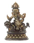 Jambhala mit Gefährtin sino-tibetisch, 20. Jh., Gelbguss, vollplastische Darstellung der Gottheit