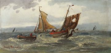 Wes-Lorin, Josef Maler des 19./20. Jh.. "Boote auf bewegtem Meer", stilisierte Darstellung, unten