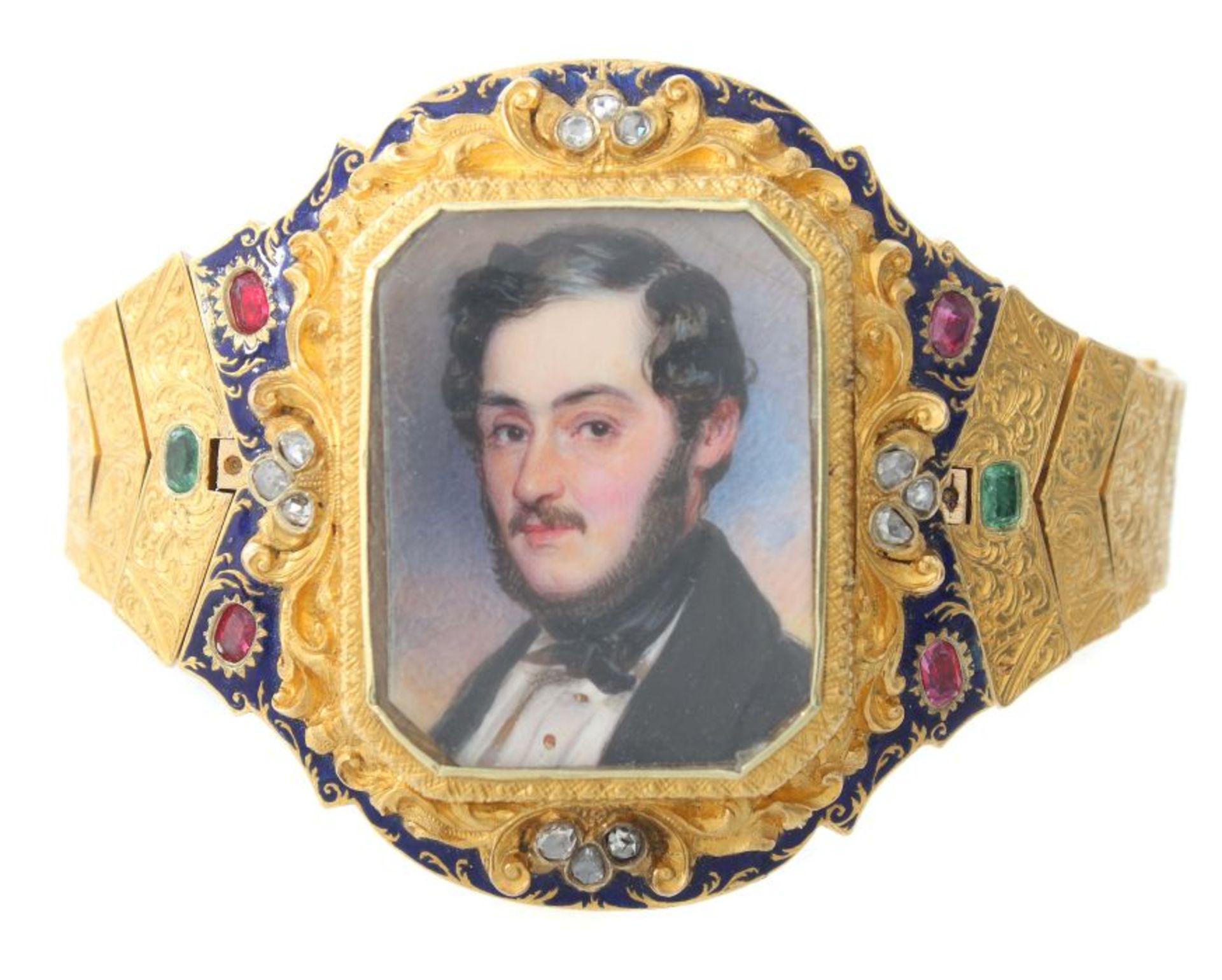 Seltenes Historismus-Armband mit Miniatur um 1845/50, wohl Österreich/Wien, Schaumgold 750, zentral