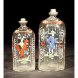 Zwei Schnapsflaschen Süddeutsch oder alpenländisch, eine Flasche dat. 1820 bzw. 19. Jh., farbloses