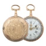 Taschenuhr Frankreich, um 1790, Rotgold, der Uhrendeckel mit Gravur eines Grafen-Allianzwappens