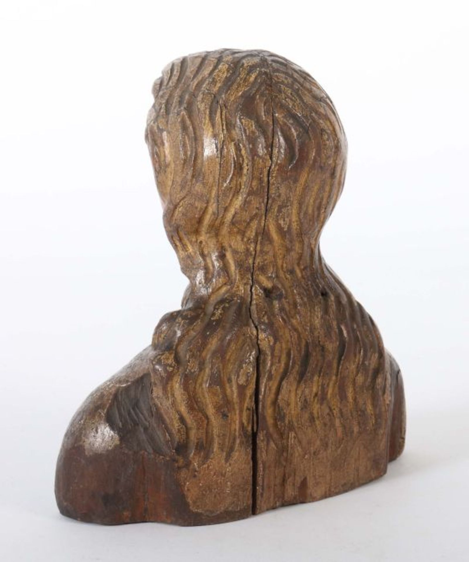 Bildschnitzer des 19. Jh. Wohl Rheinland, "Frauenbüste", Holz geschnitzt, polychrom gefasst, - Bild 3 aus 3