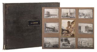 Album Mit ca. 180 eingeklebten Personen-, Stadt- und Landschaftsdarstellungen, verschiedene