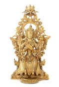 Buddha Maitreya Nepal, 19./Anfang 20. Jh., Bronze, feuervergoldet, auf einem Thron in europäischer