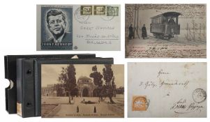Kleine Postkarten-Sammlung mit ca. 10 handgeschriebenen Briefen um ca. 1900, ca. 55 Postkarten