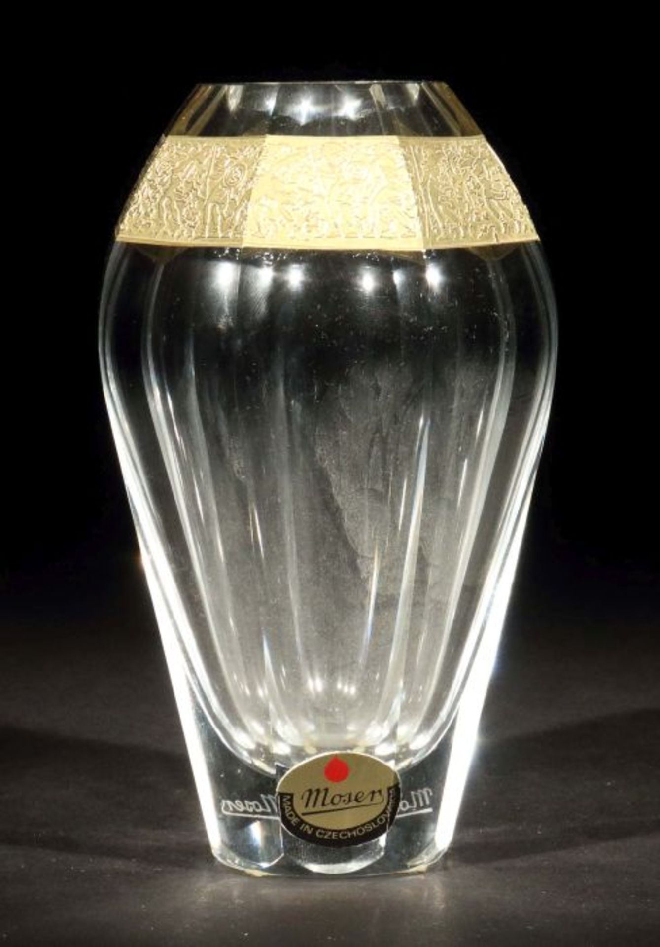 Vase "Fipop" Böhmen, Karlsbad, L. Moser & Söhne, um 1920, massives farbloses Glas, die Wandung