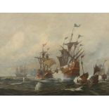 Maler des 18./19. Jh. "Seeschlacht", Darstellung eines Kampfes zwischen schwedischen und dänischen