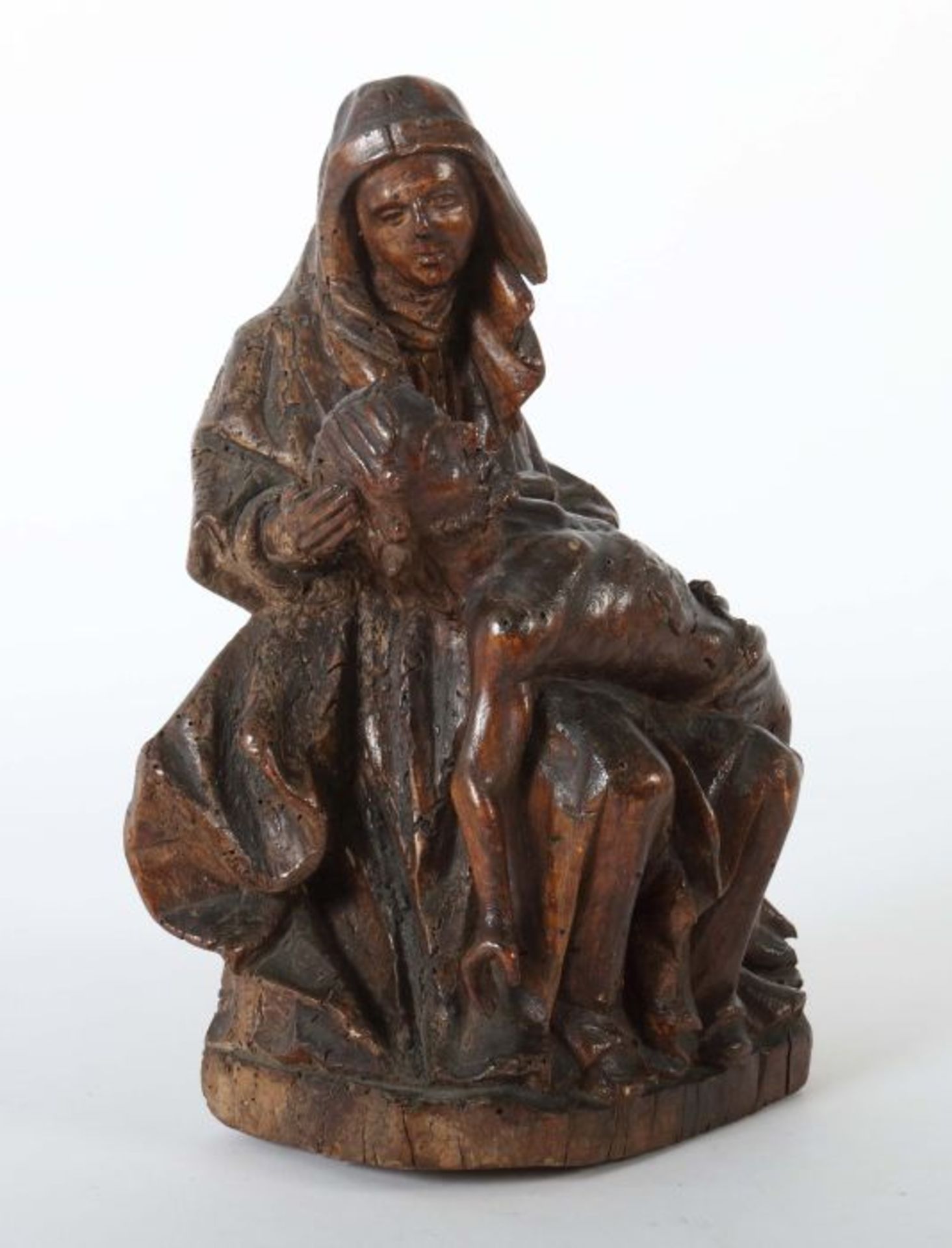 Bildschnitzer des 19. Jh. "Pieta", Holz geschnitzt, gebeizt, dreiviertelplastische Figur der - Bild 3 aus 4